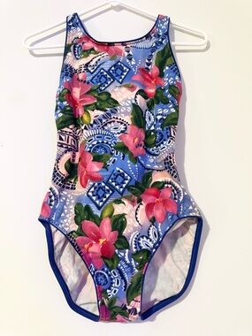 Vintage Jantzen Images One Piece Swimsuit High Cut Floral Retro